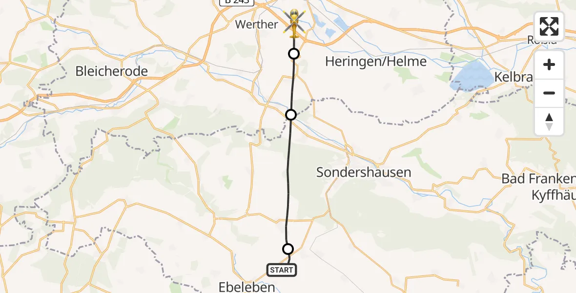 Flugroute Rettungshubschrauber Ebeleben - Nordhausen, 19 Mai 2026, 11:11