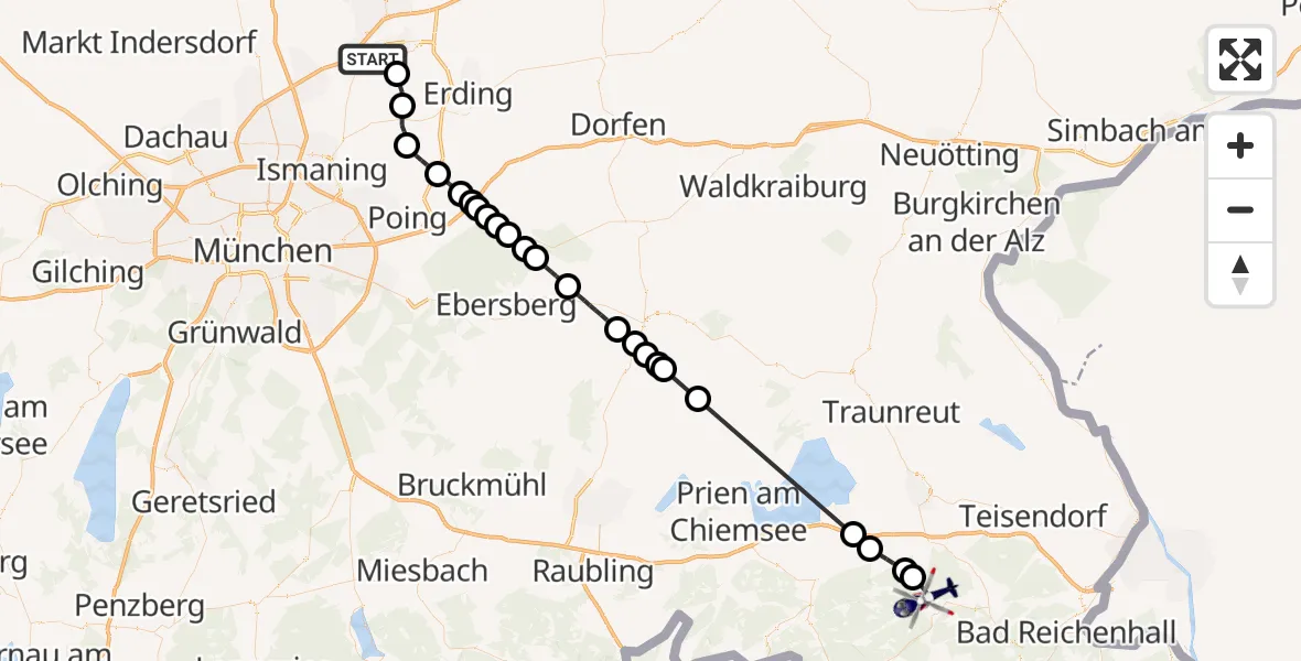 Flugroute Polizeihubschrauber München Flughafen - Ruhpolding, 19 Mai 2026, 11:13