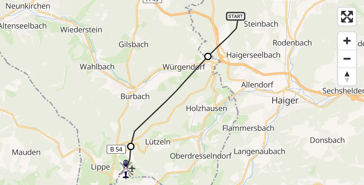 Flugroute Polizeihubschrauber Haiger - Siegerland Flughafen, 19 Mai 2026, 11:22