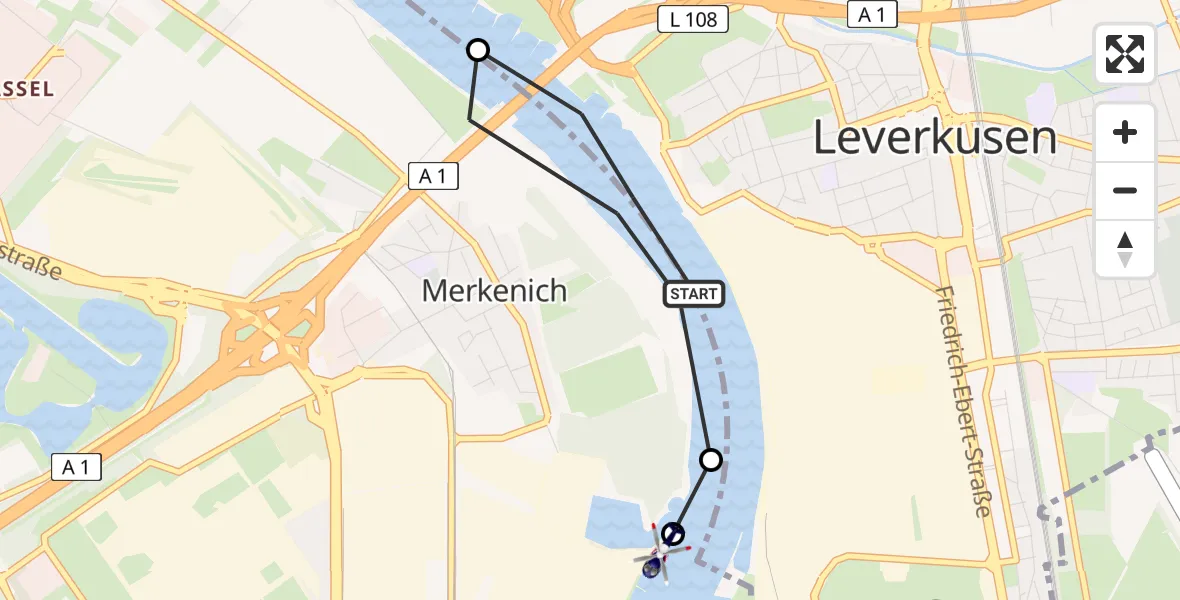 Flugroute Polizeihubschrauber Leverkusen - Köln, 19 Mai 2026, 11:23