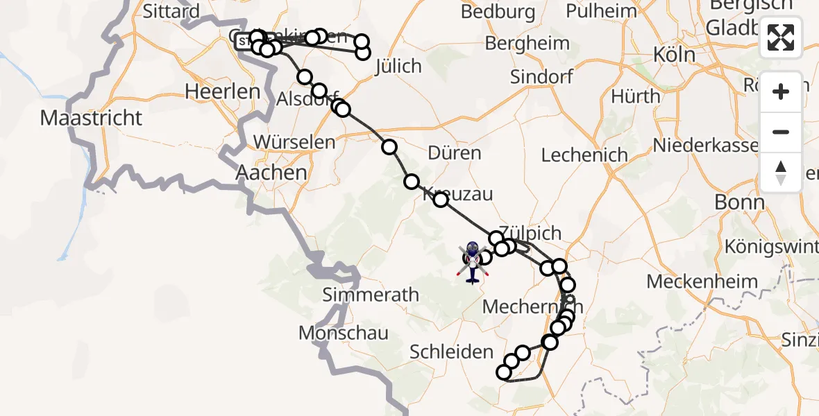 Flugroute Polizeihubschrauber Militärflugplatz Geilenkirchen - Heimbach, 19 Mai 2026, 11:26