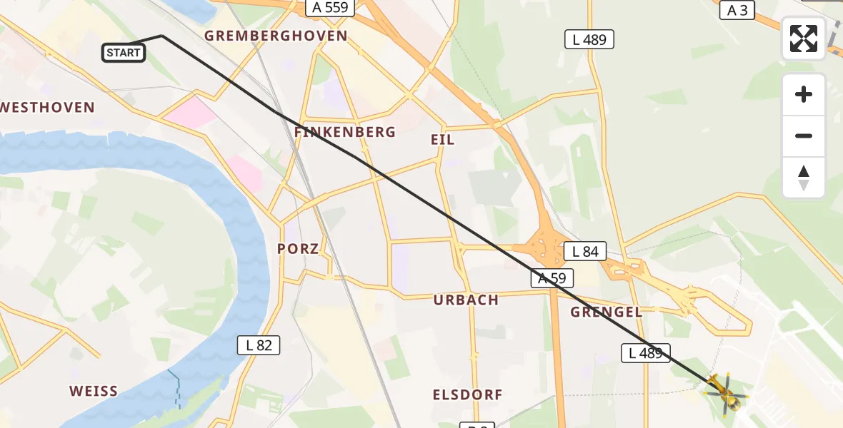 Flugroute Rettungshubschrauber Köln - Köln Bonn Flughafen, 19 Mai 2026, 11:28