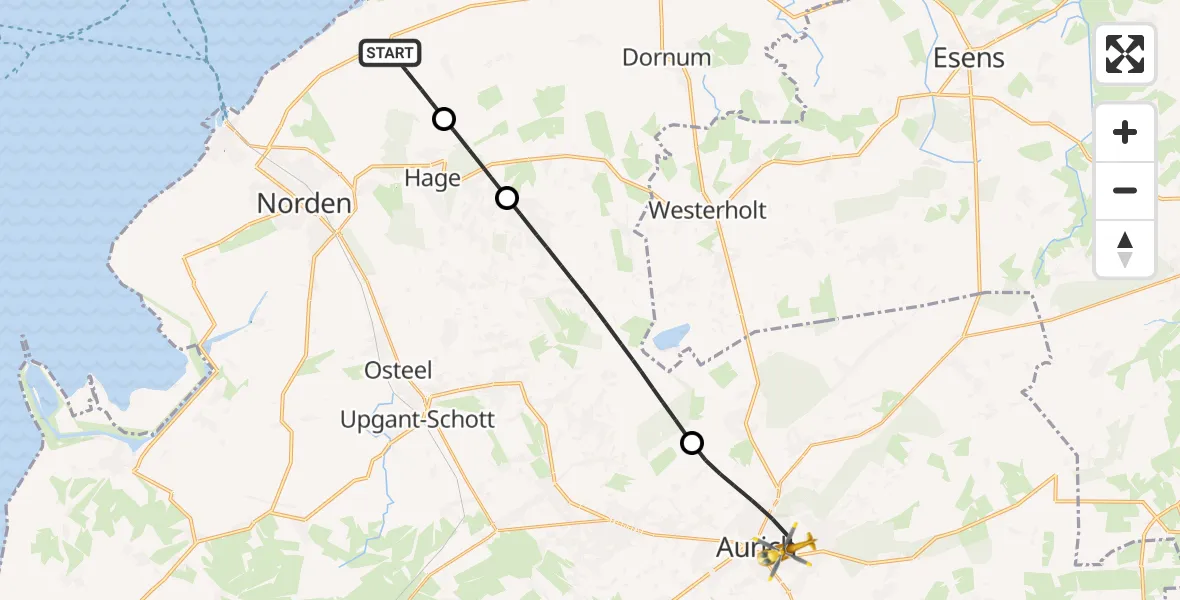 Flugroute Rettungshubschrauber Hagermarsch - Aurich, 19 Mai 2026, 11:37