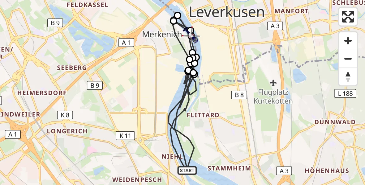 Flugroute Polizeihubschrauber Köln - Köln, 19 Mai 2026, 11:38