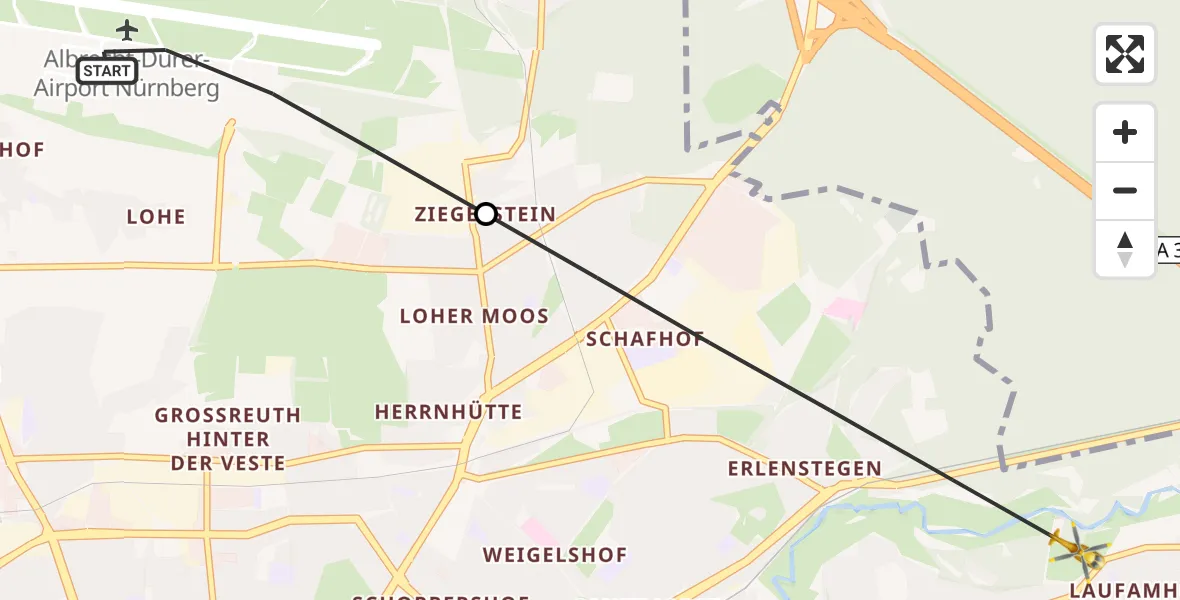 Flugroute Ambulanzhubschrauber Flughafen Nuremberg - Nürnberg, 19 Mai 2026, 11:43