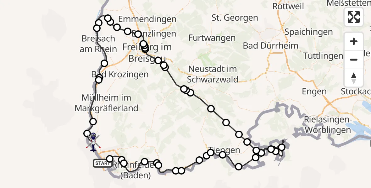 Flugroute Polizeihubschrauber Weil am Rhein - Efringen-Kirchen, 19 Mai 2026, 11:52