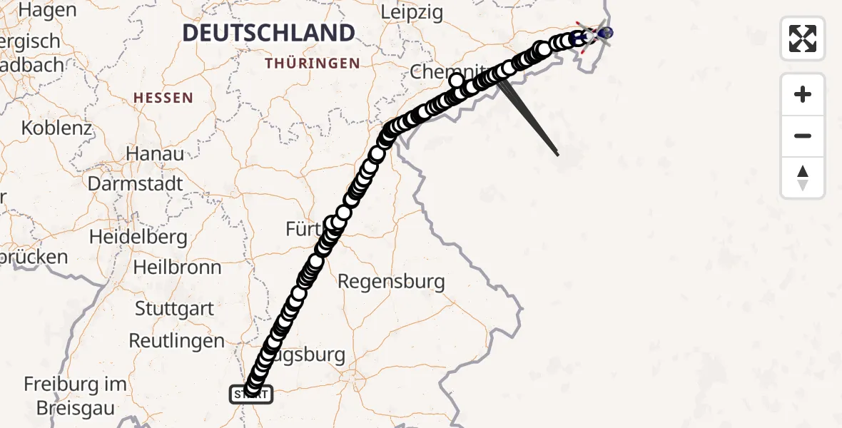 Flugroute Polizeihubschrauber Memmingen - Reichenbach/O.L., 19 Mai 2026, 11:52