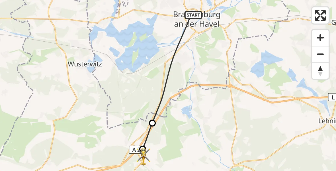 Flugroute Rettungshubschrauber Brandenburg an der Havel - Wollin, 19 Mai 2026, 11:54