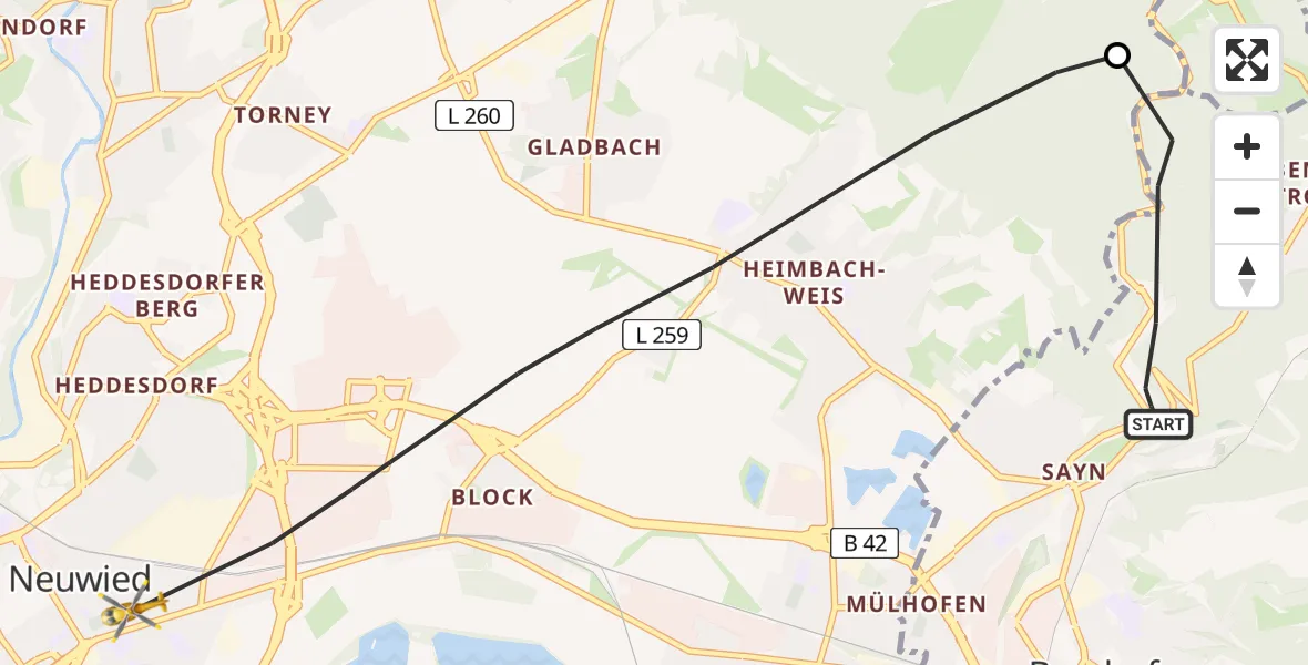 Flugroute Rettungshubschrauber Bendorf - Neuwied, 19 Mai 2026, 11:54