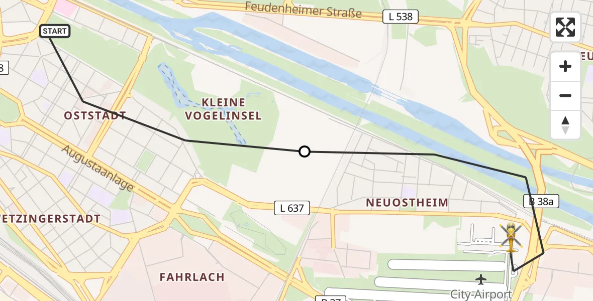 Flugroute Rettungshubschrauber Mannheim - Mannheim-City Flughafen, 19 Mai 2026, 11:55