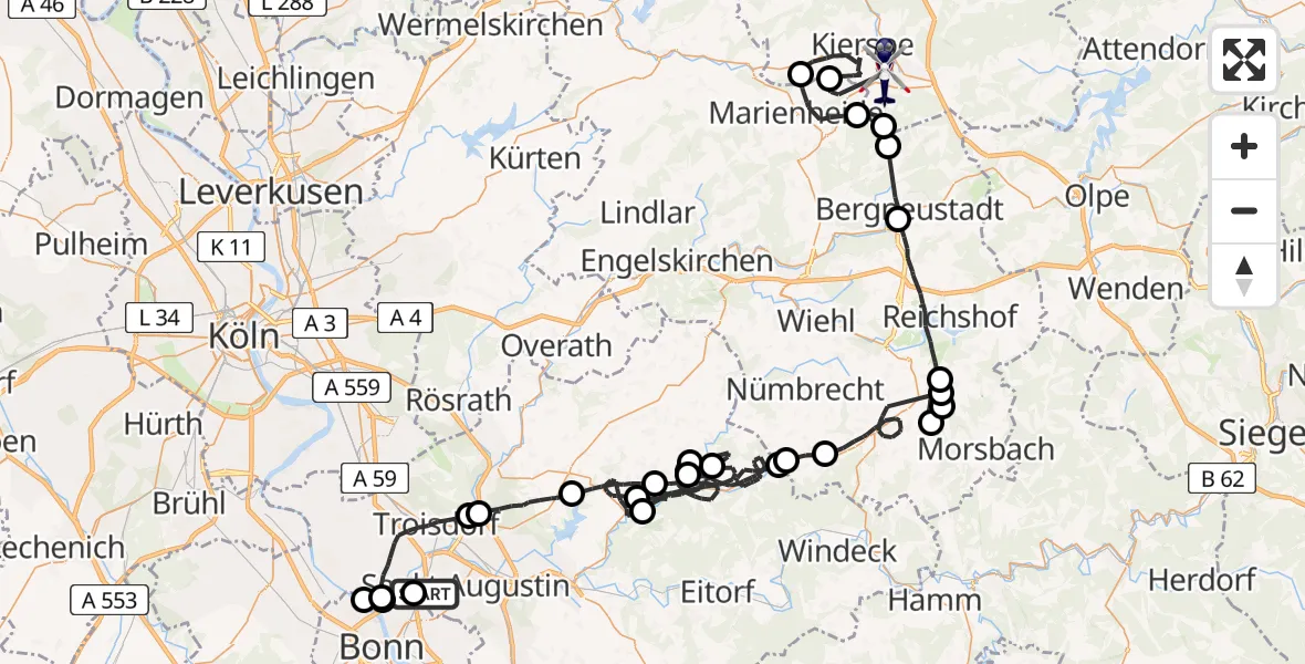 Flugroute Polizeihubschrauber Sankt Augustin - Meinerzhagen, 19 Mai 2026, 11:55