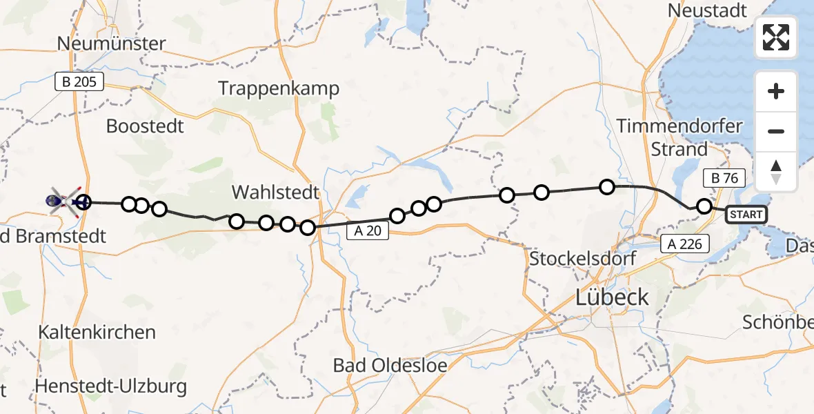 Flugroute Polizeihubschrauber Lübeck - Wiemersdorf, 19 Mai 2026, 12:03