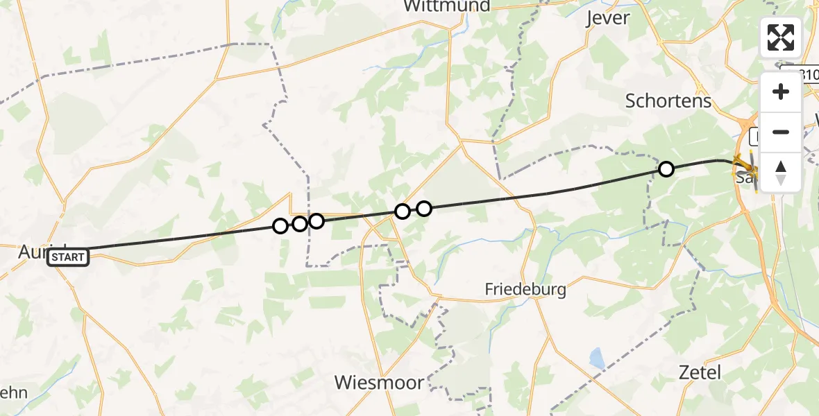 Flugroute Rettungshubschrauber Aurich - Sande, 19 Mai 2026, 12:12
