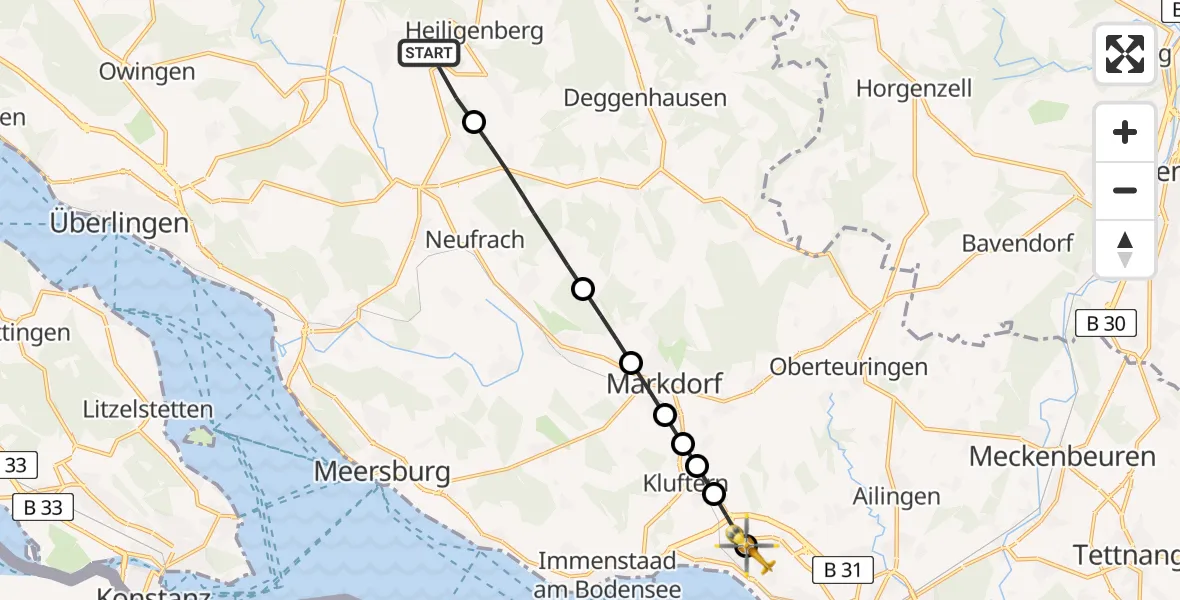 Flugroute Rettungshubschrauber Frickingen - Friedrichshafen Hospital, 19 Mai 2026, 12:12