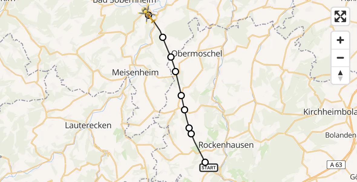 Flugroute Rettungshubschrauber Imsweiler UL - Staudernheim, 19 Mai 2026, 12:19