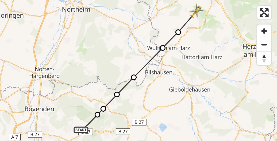 Flugroute Rettungshubschrauber Göttingen - Osterode am Harz, 19 Mai 2026, 12:32