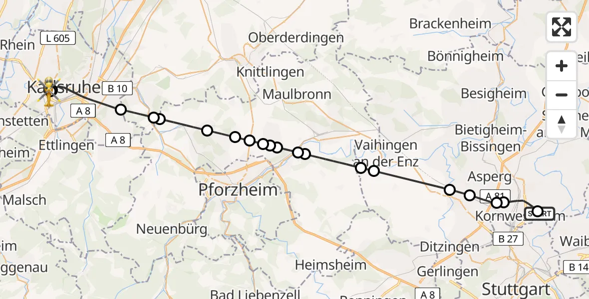 Flugroute Rettungshubschrauber Pattonville Flugplatz - Sankt Vincentius Hospital, 19 Mai 2026, 12:33