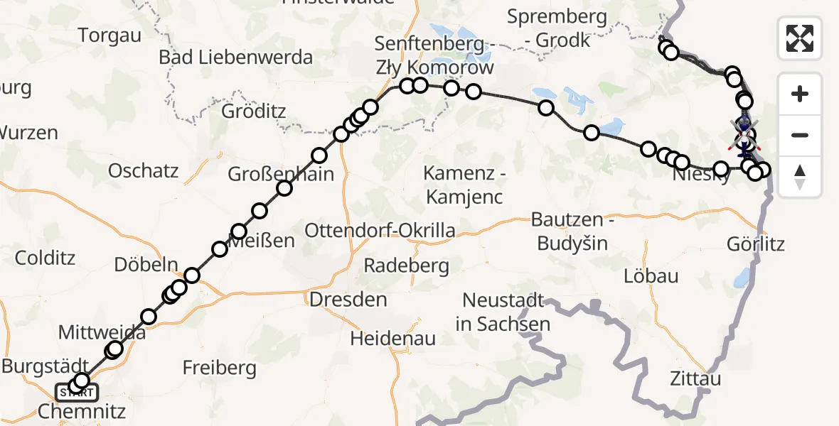 Flugroute Polizeihubschrauber Chemnitz-Glösa Industrial Park Hubschrauberlandeplatz - Rothenburg/Görlitz Flugplatz, 19 Mai 2026, 12:34