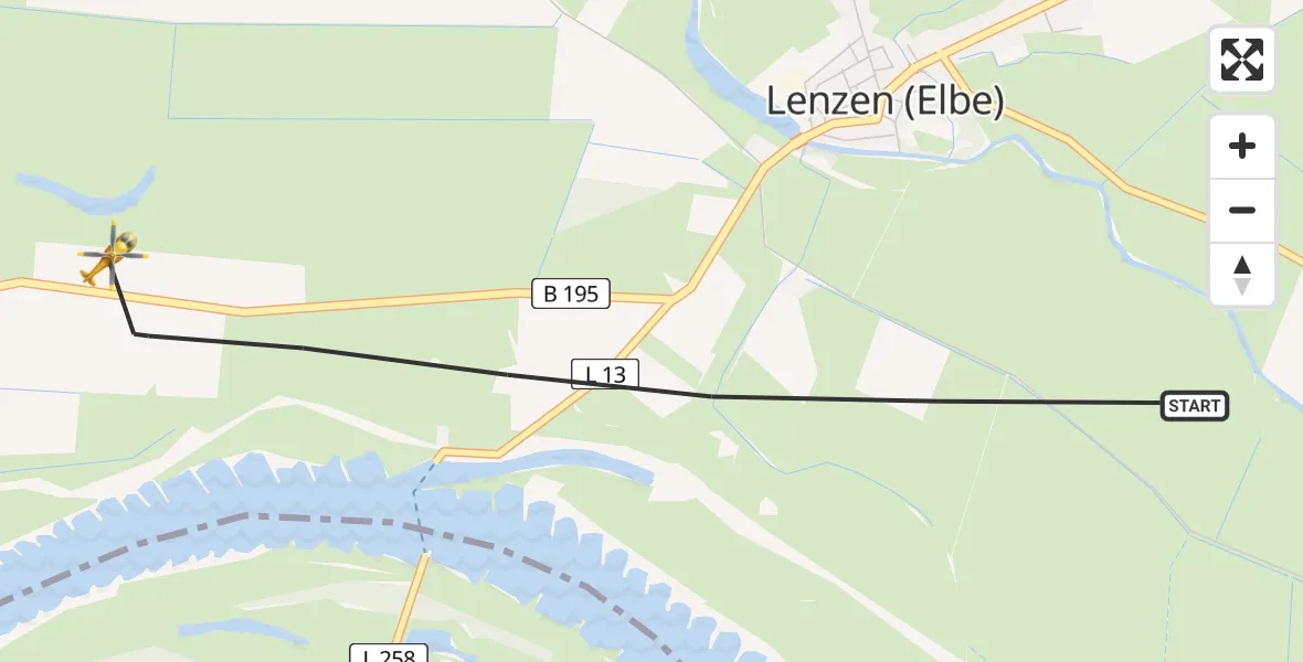 Flugroute Rettungshubschrauber Lenzen (Elbe) - Lenzen (Elbe), 19 Mai 2026, 12:34
