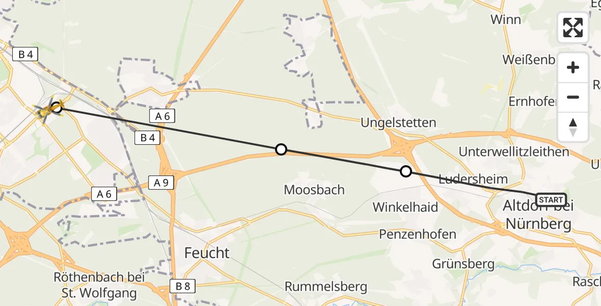 Flugroute Ambulanzhubschrauber Altdorf b.Nürnberg - Nürnberg South Hospital, 19 Mai 2026, 12:36