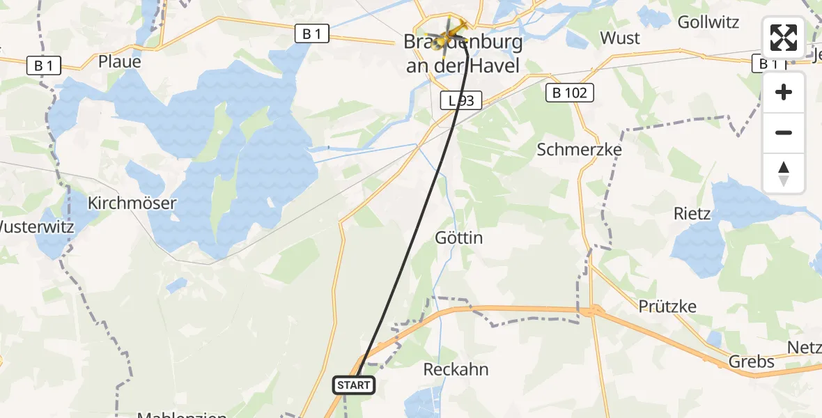 Flugroute Rettungshubschrauber Brandenburg an der Havel - Brandenburg an der Havel, 19 Mai 2026, 12:40