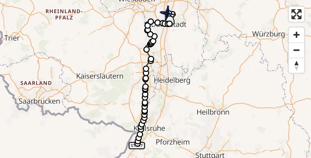Flugroute Polizeiflugzeug Muggensturm - Flughafen Frankfurt-Egelsbach, 19 Mai 2026, 12:41