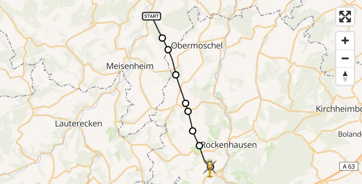 Flugroute Rettungshubschrauber Odernheim am Glan - Imsweiler UL, 19 Mai 2026, 12:42