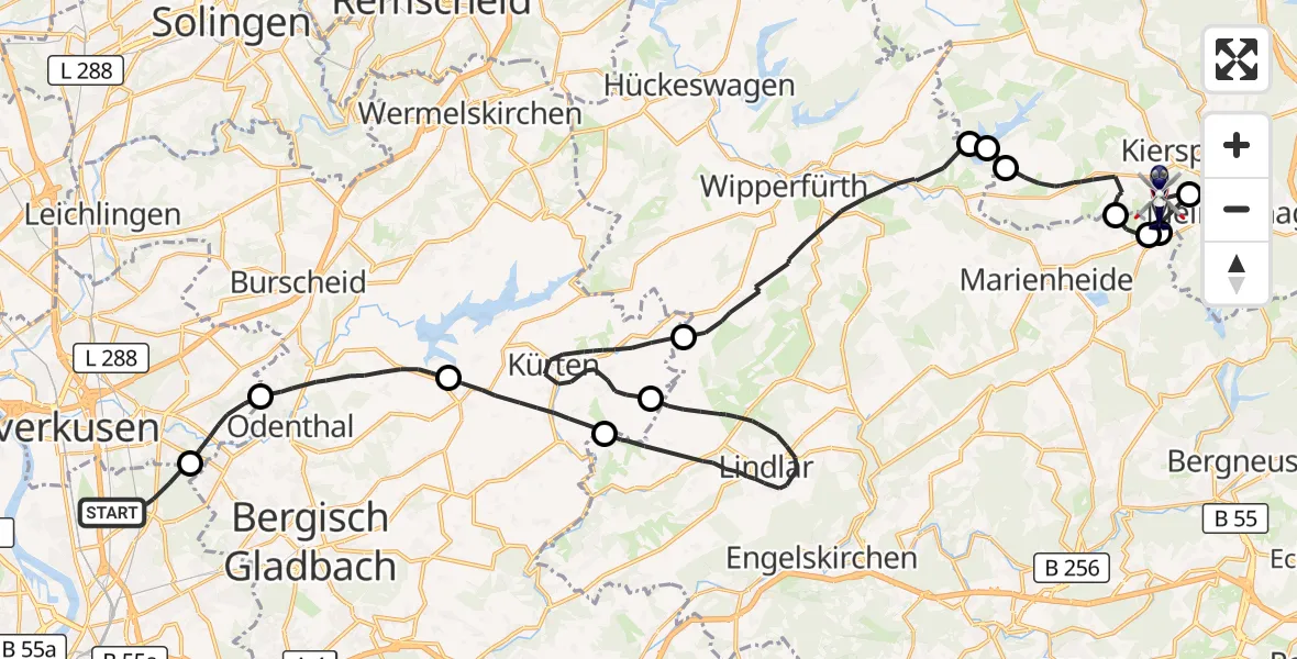 Flugroute Polizeihubschrauber Köln - Kierspe, 19 Mai 2026, 12:44