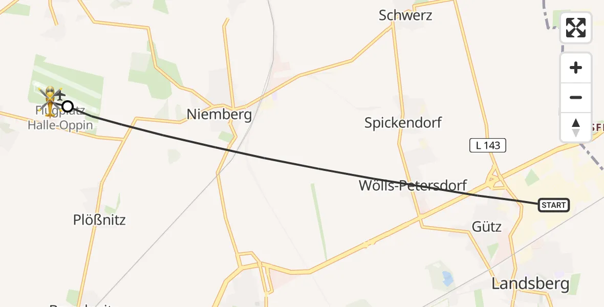 Flugroute Rettungshubschrauber Landsberg - Halle-Oppin Flugplatz, 19 Mai 2026, 12:48