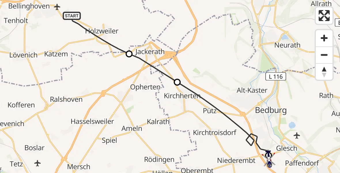 Flugroute Polizeihubschrauber Erkelenz - Bergheim, 19 Mai 2026, 12:50