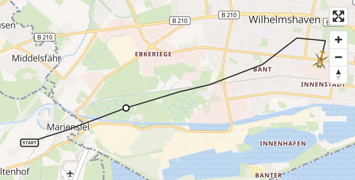 Flugroute Rettungshubschrauber Sande - Wilhelmshaven, 19 Mai 2026, 12:55