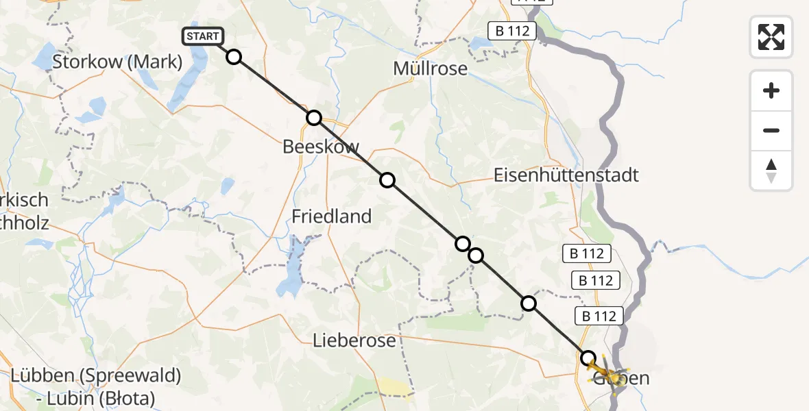 Flugroute Rettungshubschrauber Bad Saarow - Guben, 19 Mai 2026, 13:01