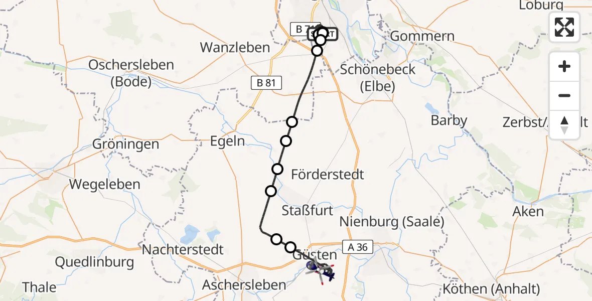 Flugroute Polizeihubschrauber Magdeburg - Güsten, 19 Mai 2026, 13:02