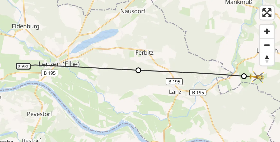 Flugroute Rettungshubschrauber Lenzen (Elbe) - Karstädt, 19 Mai 2026, 13:03