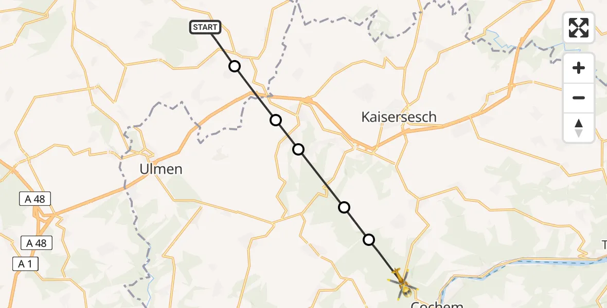 Flugroute Ambulanzhubschrauber Retterath - Cochem, 19 Mai 2026, 13:03