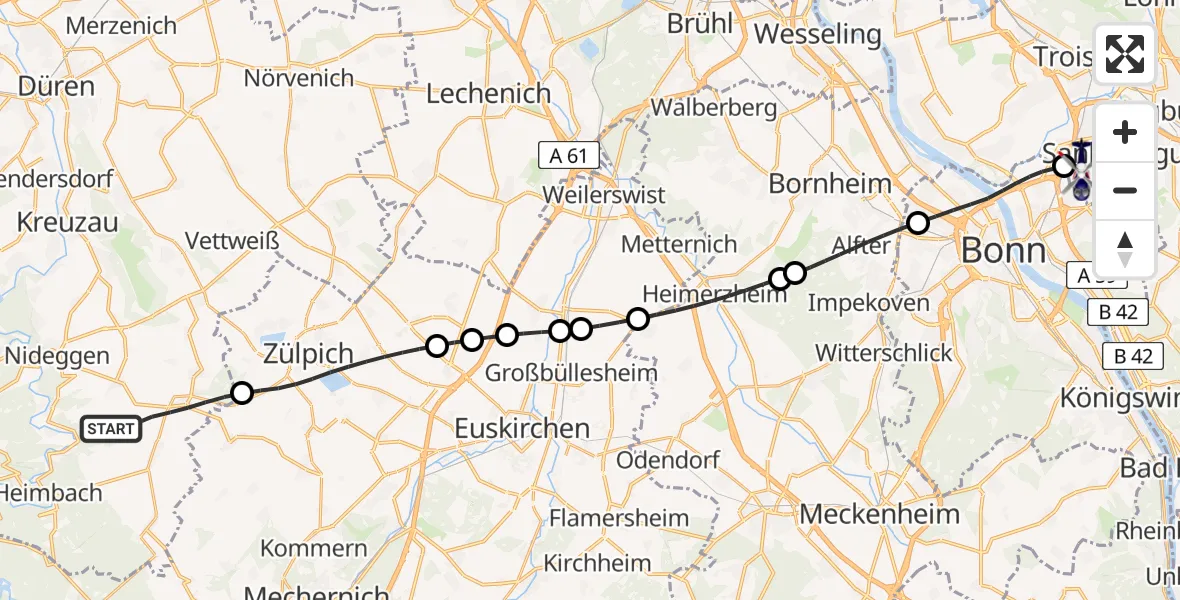Flugroute Polizeihubschrauber Nideggen - Sankt Augustin, 19 Mai 2026, 13:08