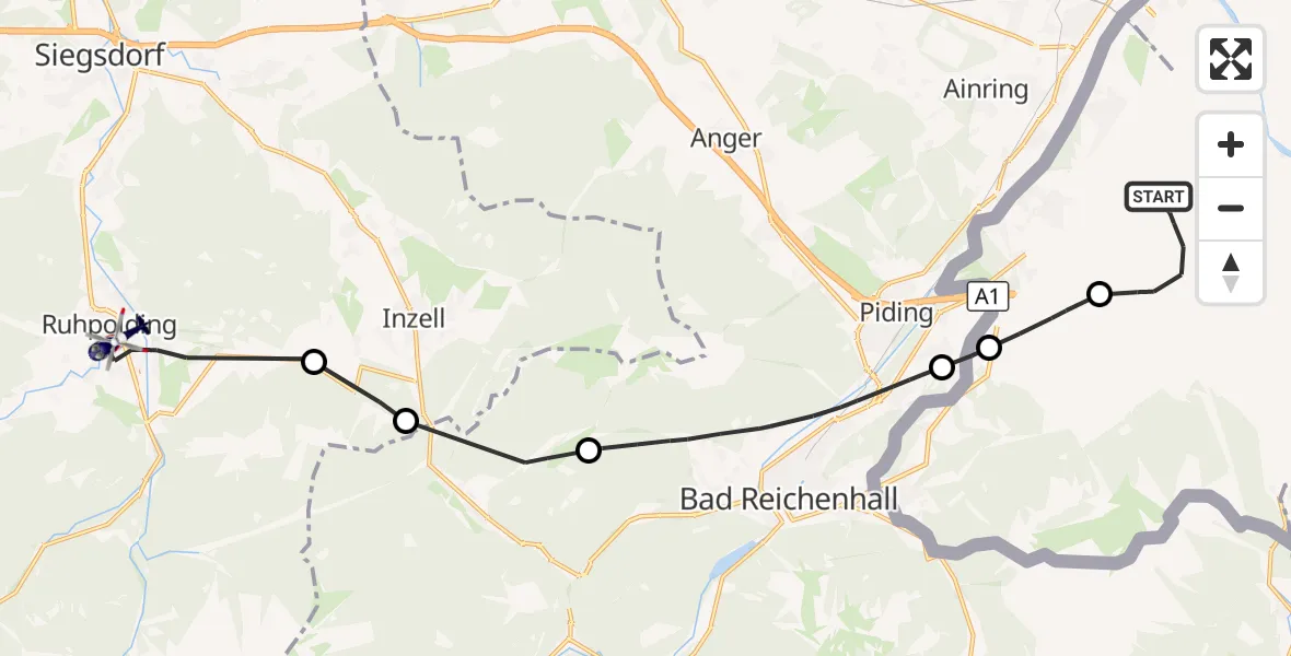 Flugroute Polizeihubschrauber Salzburg Airport - Ruhpolding, 19 Mai 2026, 13:12