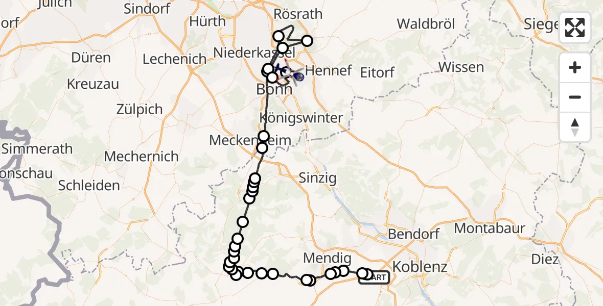 Flugroute Polizeihubschrauber Kobern-Gondorf - Sankt Augustin, 19 Mai 2026, 13:12