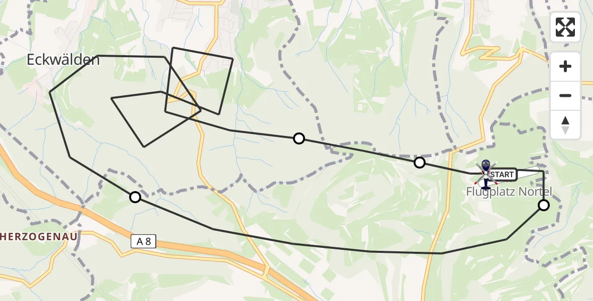 Flugroute Polizeihubschrauber Gruibingen-Nortel Flugplatz - Gruibingen-Nortel Flugplatz, 19 Mai 2026, 13:18