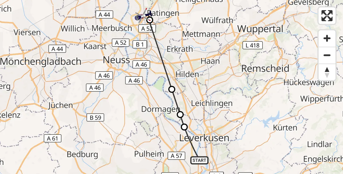 Flugroute Polizeihubschrauber Köln - Düsseldorf Flughafen, 19 Mai 2026, 13:19