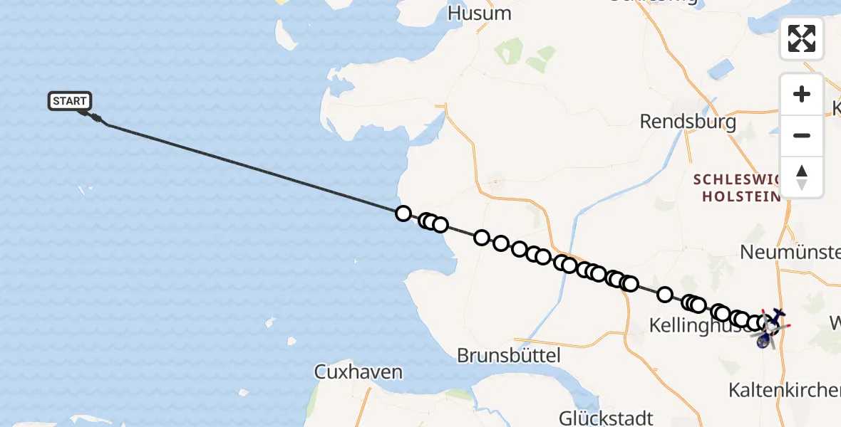 Flugroute Polizeihubschrauber North Sea - Bad Bramstedt Hubschrauberlandeplatz, 19 Mai 2026, 13:29