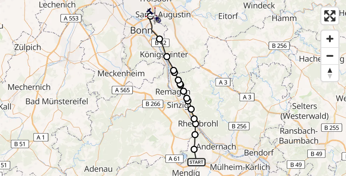 Flugroute Polizeihubschrauber Nickenich - Sankt Augustin, 19 Mai 2026, 13:34