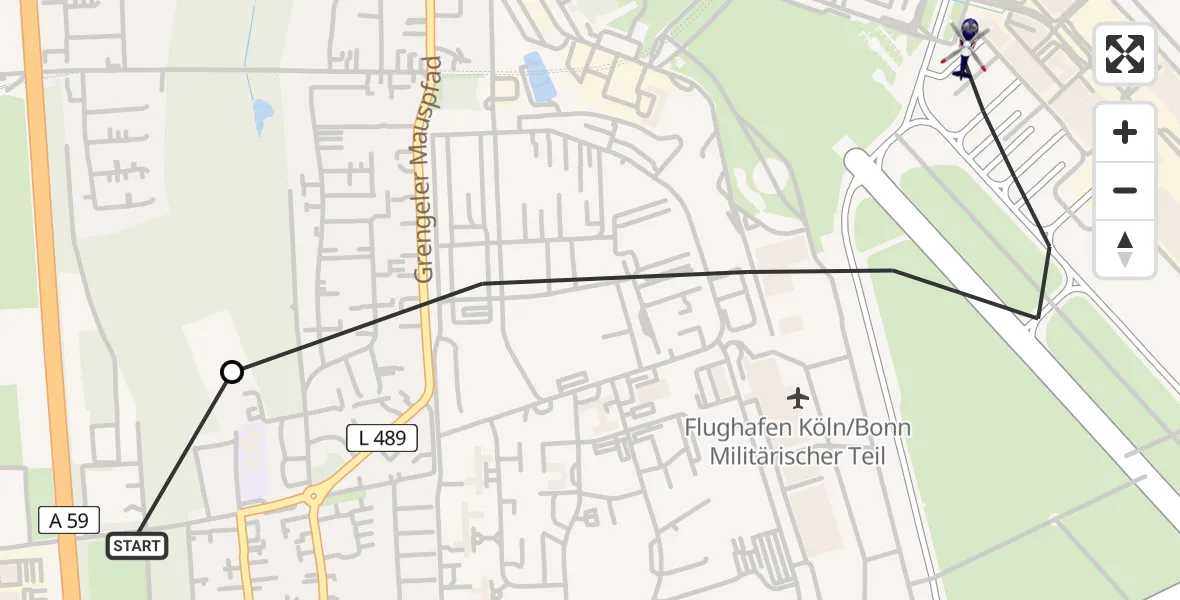 Flugroute Polizeihubschrauber Köln - Köln Bonn Flughafen, 19 Mai 2026, 13:47