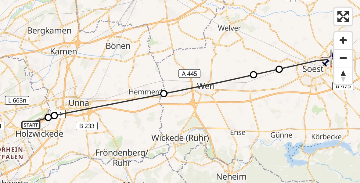 Flugroute Polizeihubschrauber Dortmund Flughafen - Soest, 19 Mai 2026, 13:50