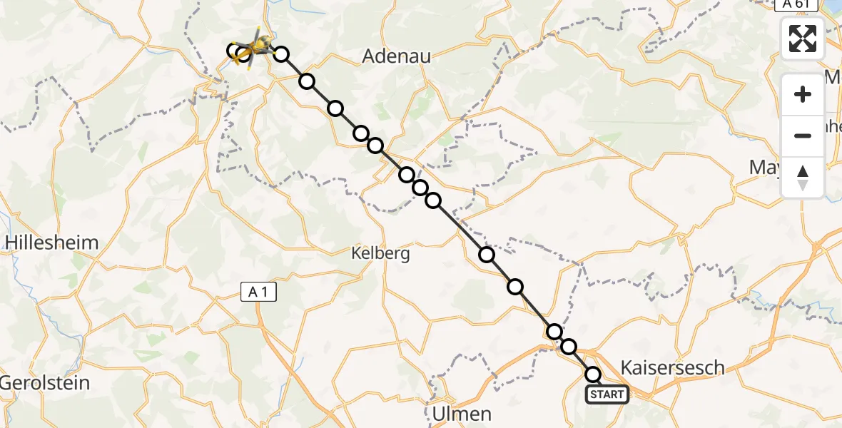 Flugroute Ambulanzhubschrauber Leienkaul - Müsch, 19 Mai 2026, 13:51