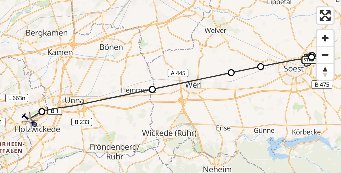 Flugroute Polizeihubschrauber Soest - Dortmund Flughafen, 19 Mai 2026, 14:03