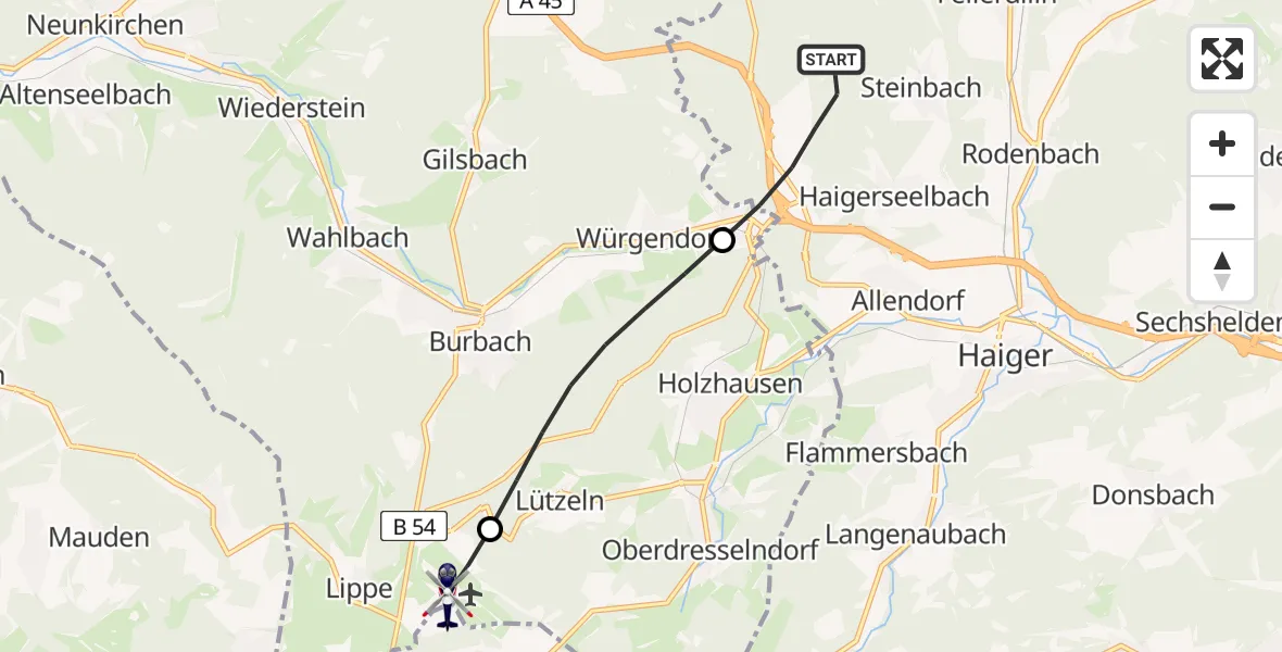 Flugroute Polizeihubschrauber Haiger - Siegerland Flughafen, 19 Mai 2026, 14:05
