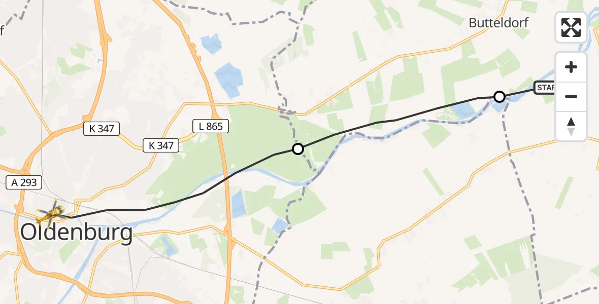 Flugroute Rettungshubschrauber Berne - Oldenburg (Oldb), 19 Mai 2026, 14:06