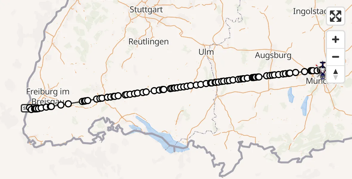 Flugroute Polizeihubschrauber Eschbach - Oberschleissheim Hubschrauberlandeplatz, 19 Mai 2026, 14:10