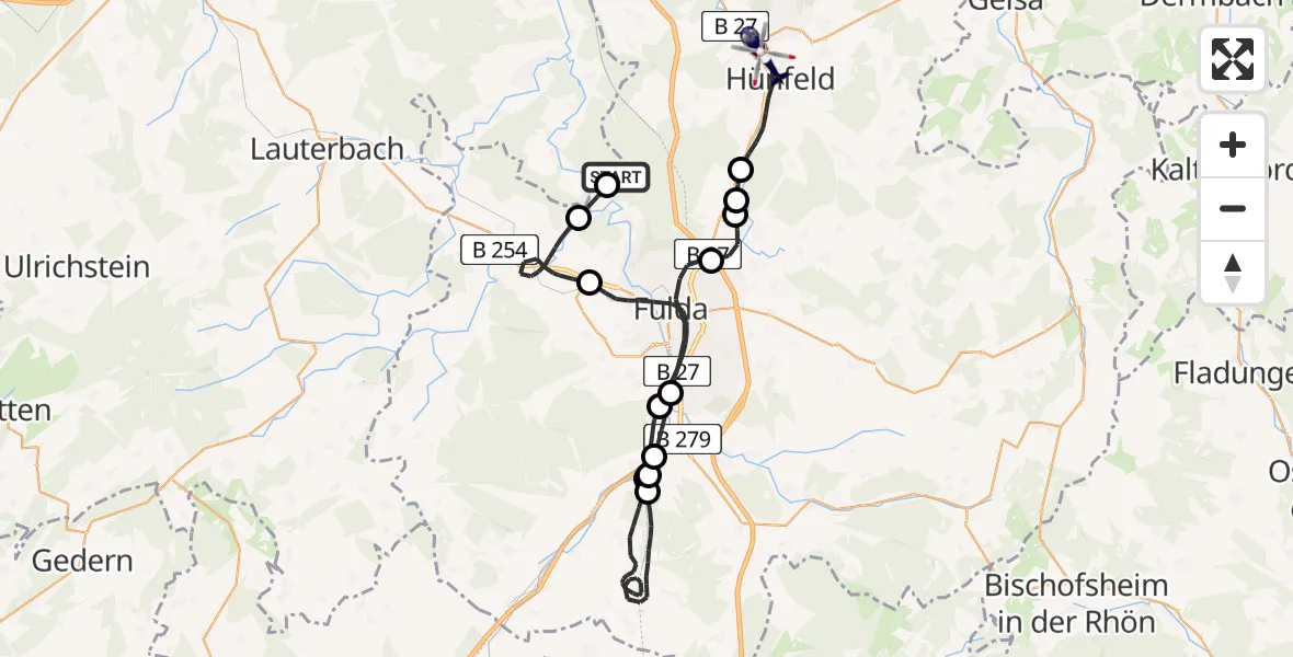 Flugroute Polizeihubschrauber Schlitz - Hünfeld, 19 Mai 2026, 14:13